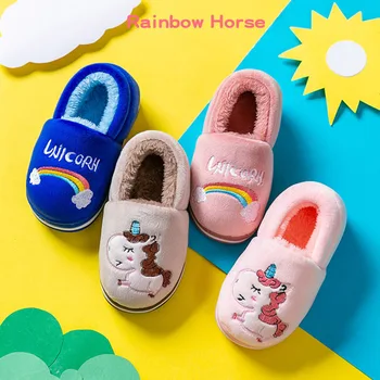 

Children Winter Slippers Baby Girl Shoes Cartoon Cute Unicorn Flip Flops Toddler Boy Indoor Home Slippers Plush Warm Kids Shoes