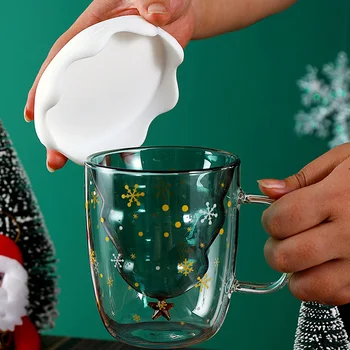 

Behogar 300ml 3D Christmas Tree Double Walled Glass Cups Borosilicate Insulated Transparent Coffee Tea Mugs for Christmas Gifts