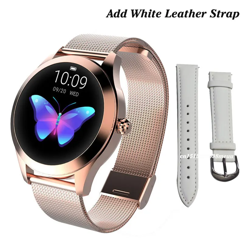 KW10 KW20 Смарт-часы для женщин IP68 Водонепроницаемый мониторинг сердечного ритма Bluetooth для Android IOS фитнес-браслет умные часы - Цвет: KW10 Gold A Whi Lea