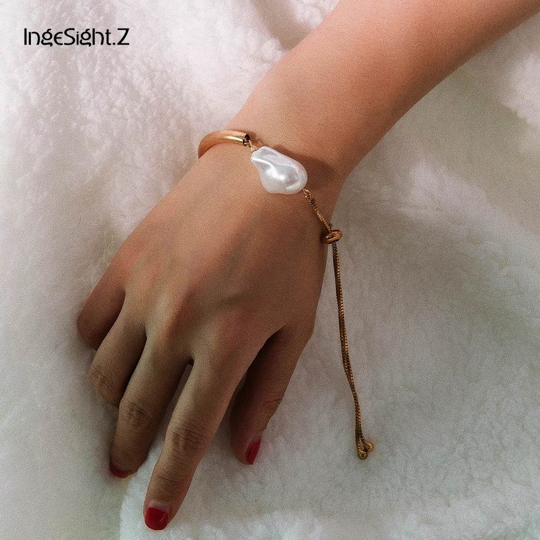 IngeSight. Z Женские богемные браслеты с искусственным жемчугом, браслеты с подвесками, регулируемые золотые браслеты с изогнутой трубкой, ювелирные изделия, бижутерия