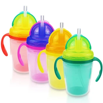 

230ML Baby Cute Bottle Newborn PP Feeding Solid Color Straw Cup With Handles Learning Drinking Milk Feeding Bottle Cups