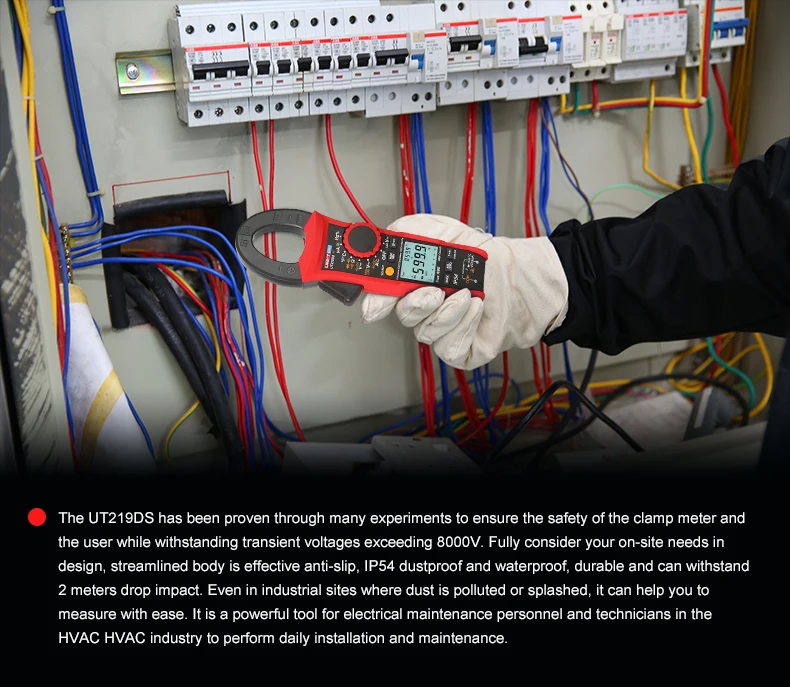 UNI-T Профессиональные Цифровые токоизмерительные клещи 1000V AC DC UT219 серии True RMS Авто Мощность 3х фазный двигатель последовательности Тесты пусковой