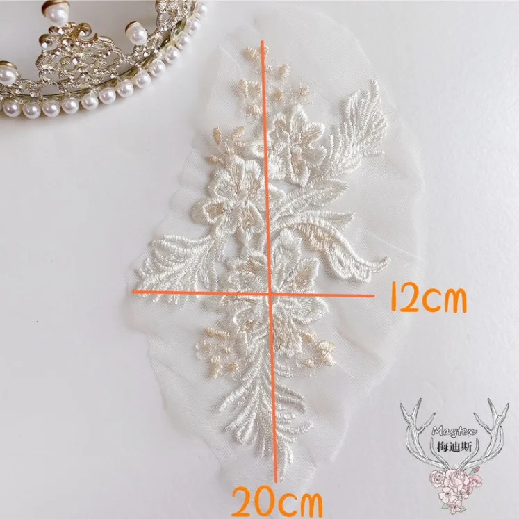 5 Pieces 20*12cm Champagne Lace Neckline trimming DIY Garment Accessory Gorgeous Floral Trim Applique | Дом и сад
