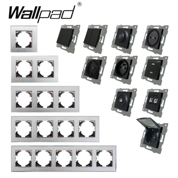 

DIY EU Brushed Silver Frame Function Key Push Button Wall Light Switch Power Outlet with Cap Fan Dimmer Data Cat6 USB Wallpad L6