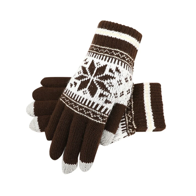 New Women Men Warm Winter Knitted Full Finger Gloves Snowflake Pattern Mittens Girl Female Woolen Gloves Crochet Luvas 910
