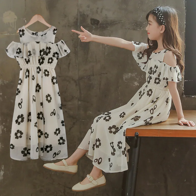 

Big Girls Dress New Summer 2020 Teenage Girl Dresses Casual Off Shoulder Kids Princess Party Dress Print Teen Children Clothing