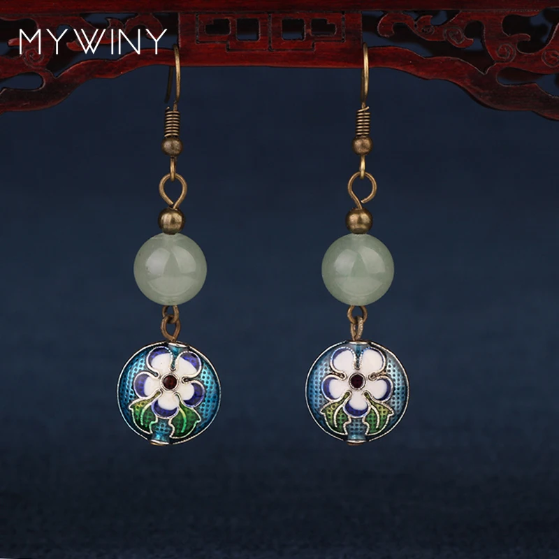 MYWINY природные камни Висячие этнические серьги винтажная перегородчатая Модная