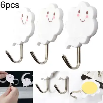 

40# Hot Sale 6Pcs Cute Cloud Shaped Strong Sticky Hooks Wall Mounted Hanger Children Room Home Decoration Adhesive Hook Hanger