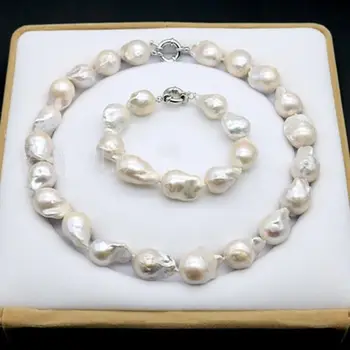 

Set of 12-15mm white south sea baroque pearl necklace 18'' bracelet 7.5-8inch