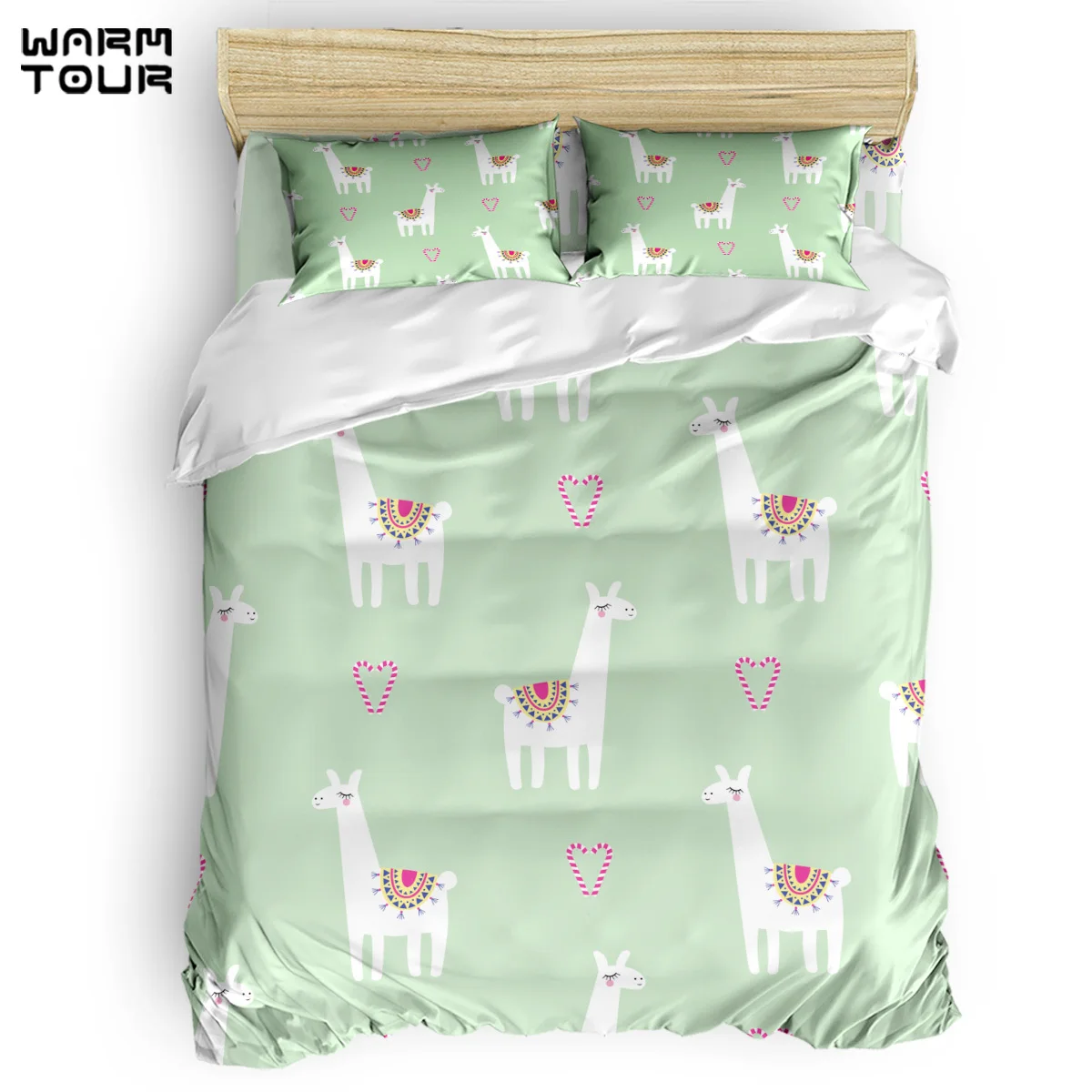 

WARMTOUR Duvet Cover Kawaii Cartoon Lama Christmas Style Duvet Cover Set 4 Piece Bedding Set For Beds