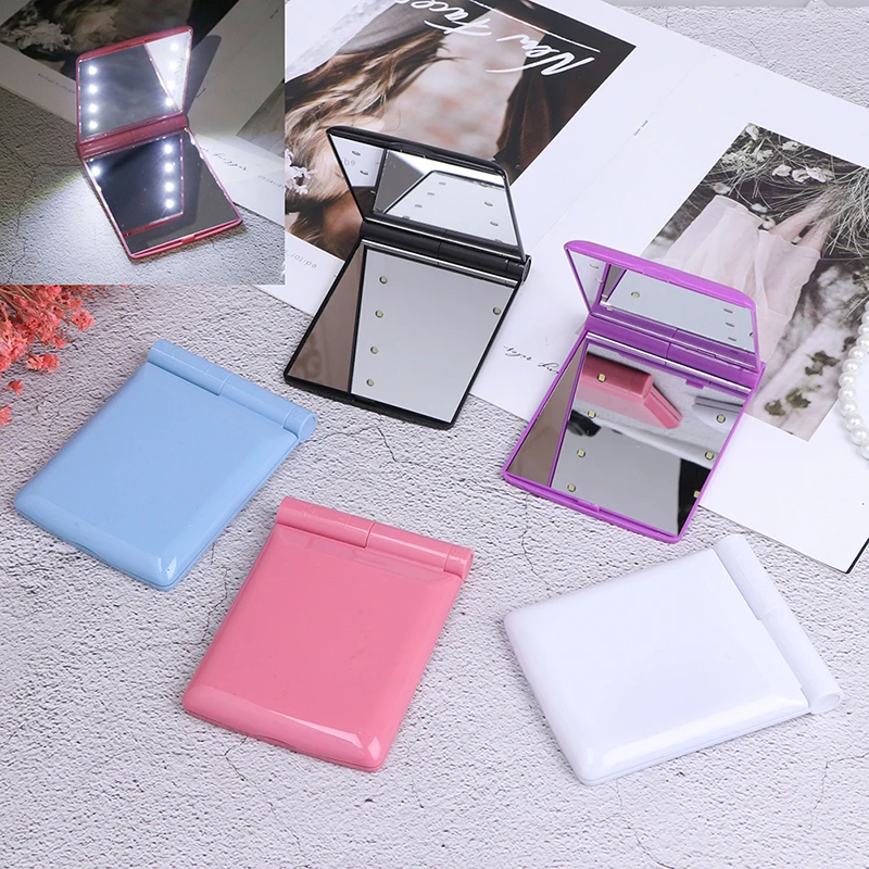 1PC Foldable Make Up Mirror Fashion Women Ladies Cosmetic Compact Pocket with 8 LED Lighting Makeup Tool Portable Nice gift