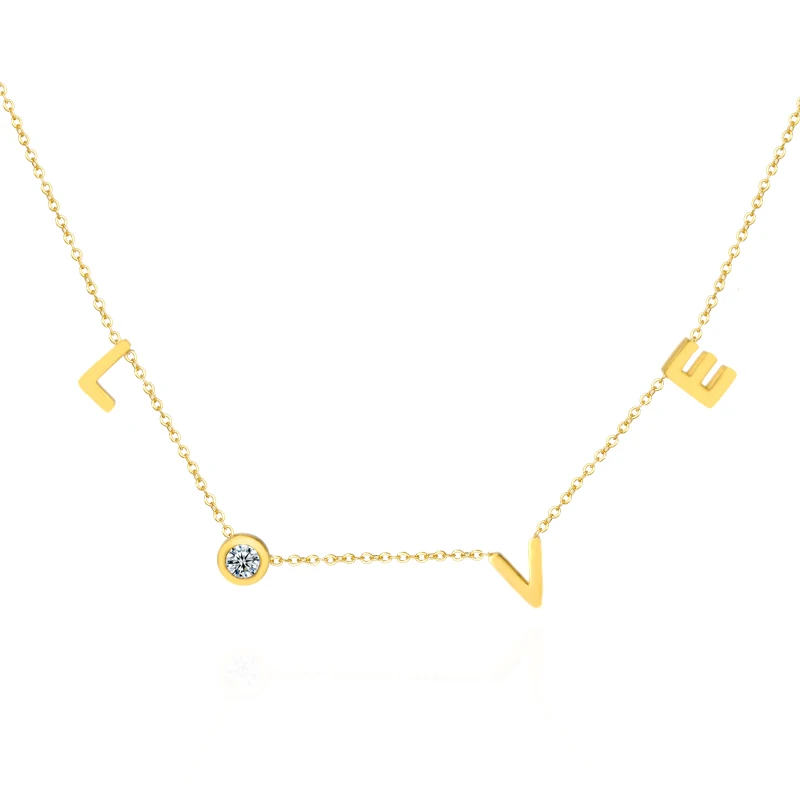 

Luxury LOVE Round Crystal Pendant Necklace for Women Stainless Steel Jewelry Choker Necklaces Gold Lover Couple Wedding