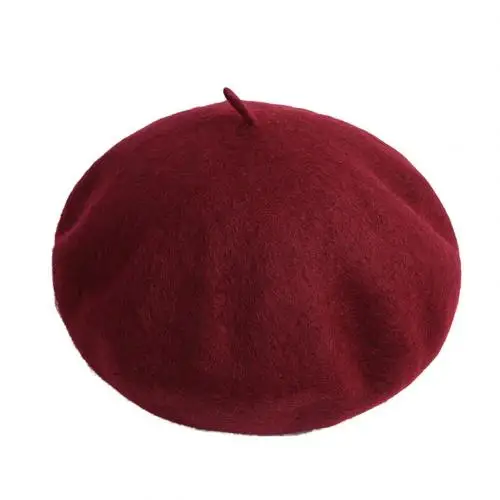 Wine Red Женские береты на весну и зиму, шапка в стиле художника, женские шерстяные винтажные береты, однотонные кепки, женская шапка, теплая прогулочная шапка - Цвет: Wine Red
