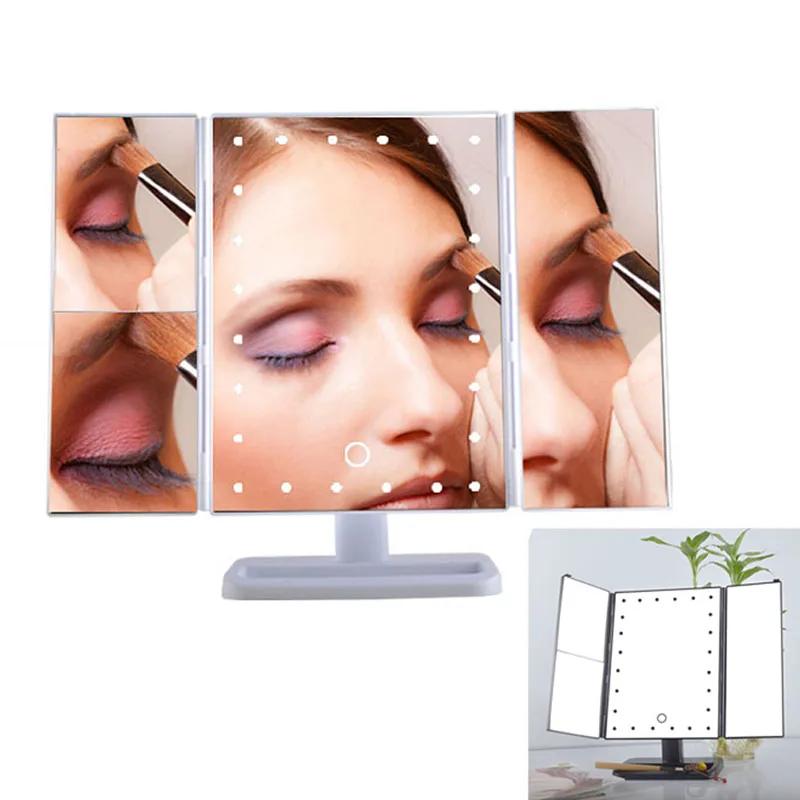

High Quality Best Hot Sale 180 Degree Rotation Screen Folding Make up Mirrors With 24 LED Lights Pocket Mirror Makeup Tools -MS