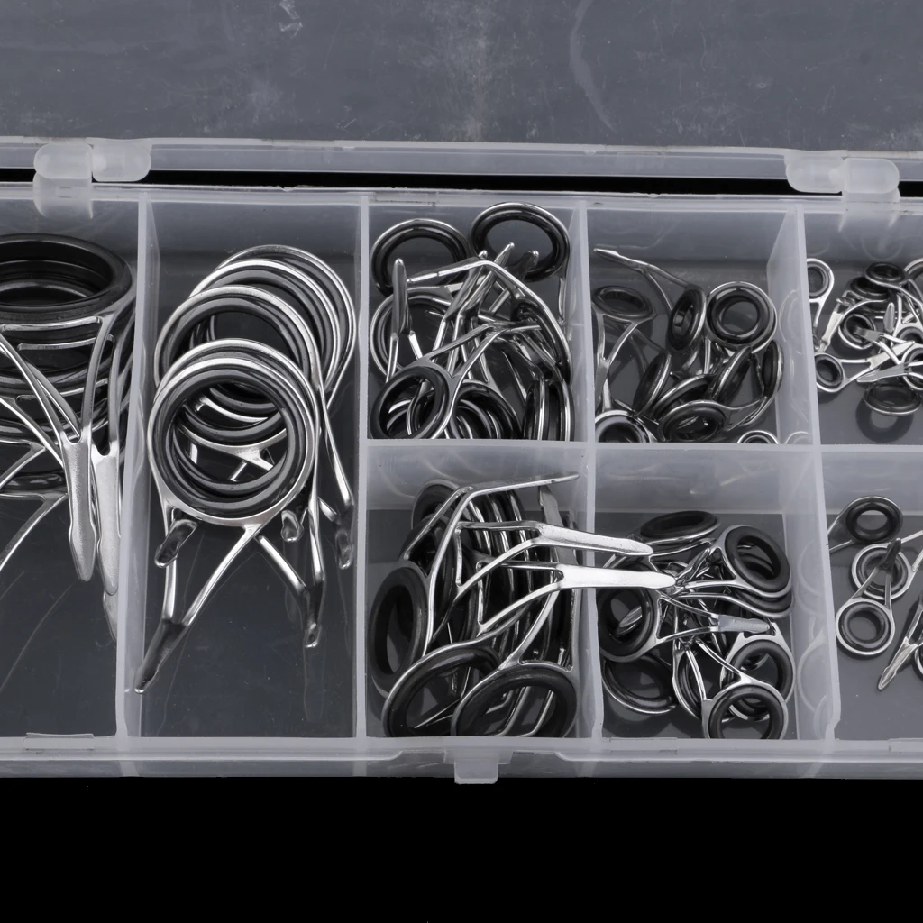 

70Pcs Fishing Rod Guides Eye Rings Set Tips Repair Kit DIY Building Rod Part