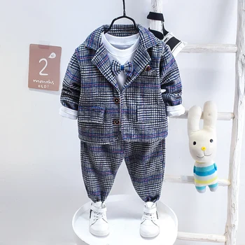 

2020 Spring Baby Boys Clothing Sets Gentleman Style Plaid Coats T Shirt Pants 3Pcs/set Toddler Infant Clothing Kids Clothes