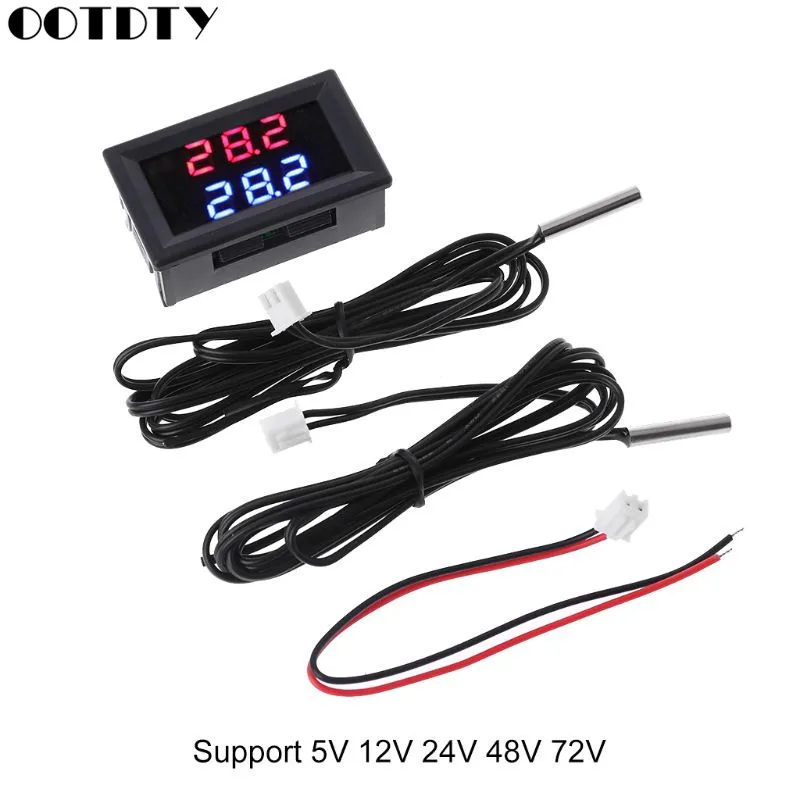 Dual Display DC 5V-80V Thermometer w 2 NTC Waterproof Temperature Sensor 12V 24V 72V Car Motorcycle | Инструменты