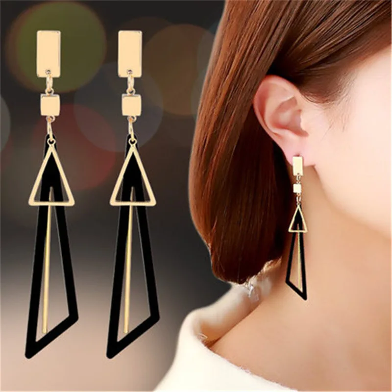 Fresh Earrings Temperament Geometric Korean Jewelry For Women Long Drop Earring Triangle Green Ear Rings Modern Female Gifts | Украшения и