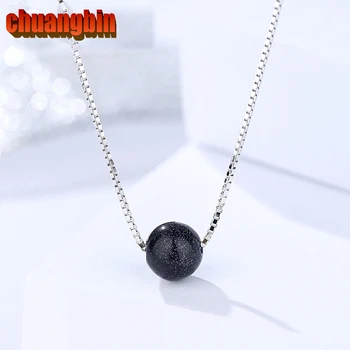 

Authentic S925 Sterling Silver Necklace Female Model Simple Temperament Round Purple Sandstone Bead Clavicle Chain