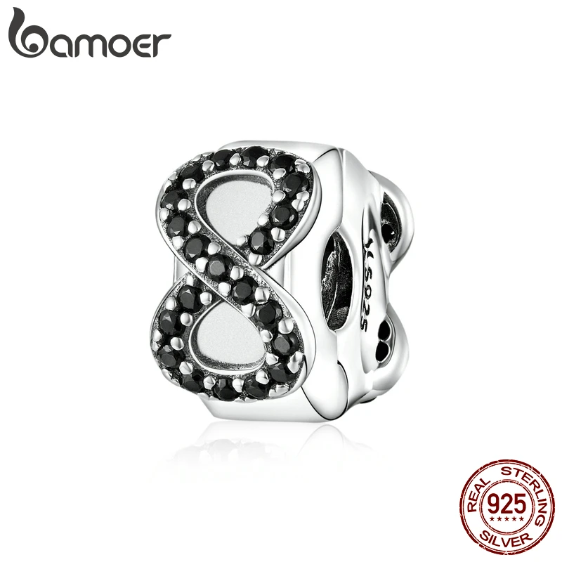Серебро 925 пробы ювелирные изделия bamoer черный циркон Бесконечная любовь зажим подвески для оригинального 3