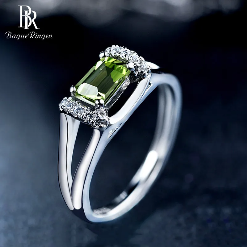 Кольцо из Bague Ringen серебра 925 пробы с 6*4 мм натуральным Rectange Перидот драгоценным камнем для помолвки, свадебной вечеринки, подарок