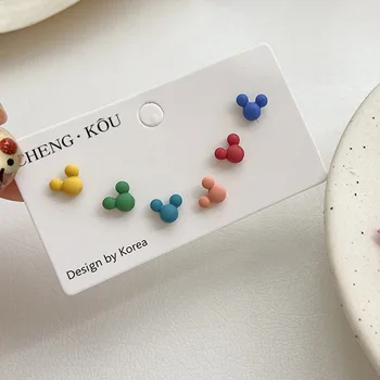 

6Pcs/set 2020 New Summer Multicolor Daisy Flowers Mickey Exquisite Small Stud Earrings Sweet Cute Woman Girl Earring Accessories