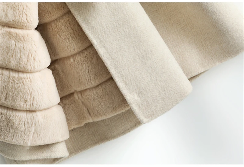 Aorice ZY18558 Женское пальто из натуральной шерсти с узором в елочку из ткани женский кроличий мех подкладка Лисий меховой воротник для отдыха осень/зима шерсть длинная верхняя одежда