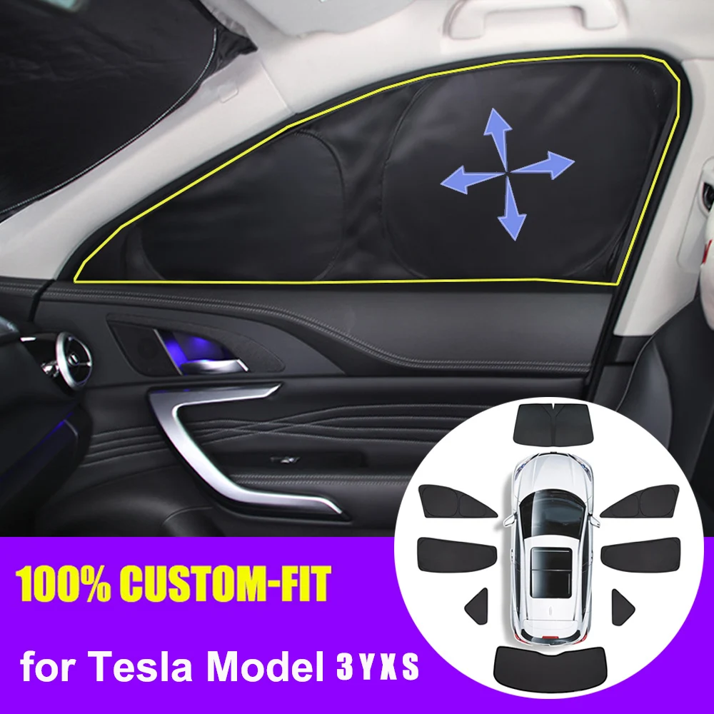 Privacy Sun Shade for Tesla Model 3 Y Custom-Fit Car Side Window Sunshade Blind Shading for Camping Hiking Rest Accessories