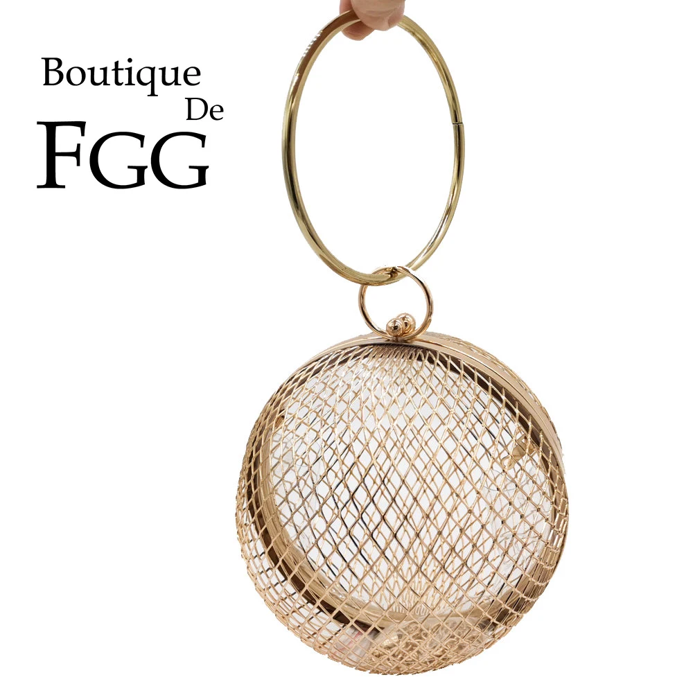 Boutique De FGG женские круглые металлические клатчи с вырезами Жесткий Чехол вечерние