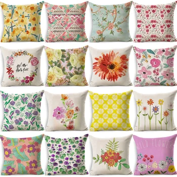 

1 Pcs Color Flower Pattern Cotton Linen Throw Pillow Cushion Cover Car Home Sofa Bed Decorative Pillowcase Funda Cojin 40031