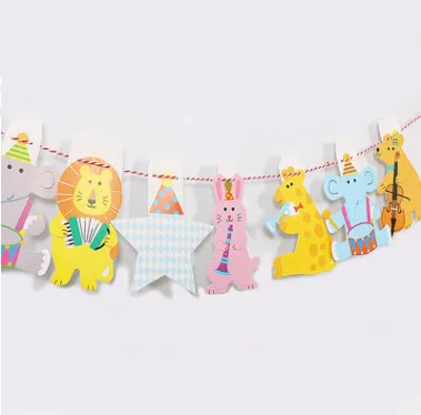 

About 2M Cartoon Cute Animals Family Baby Garland Striped Paper Flags Banner Home Decor Birthday Party Supplies For kids