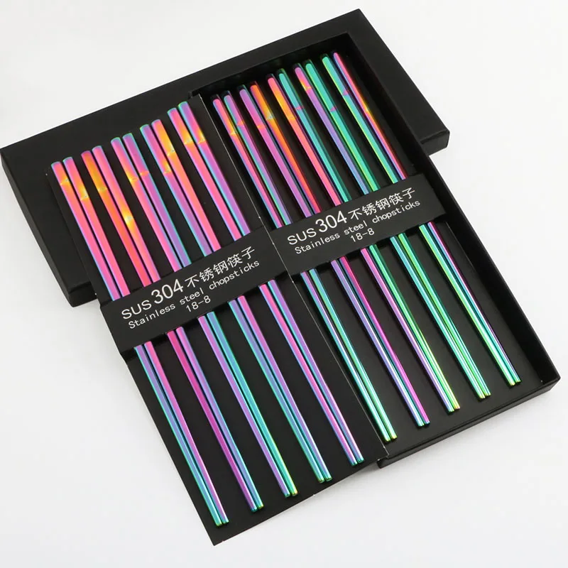 Многоразовые палочки для еды Mutil Color Металлические Пустые китайские ресторана