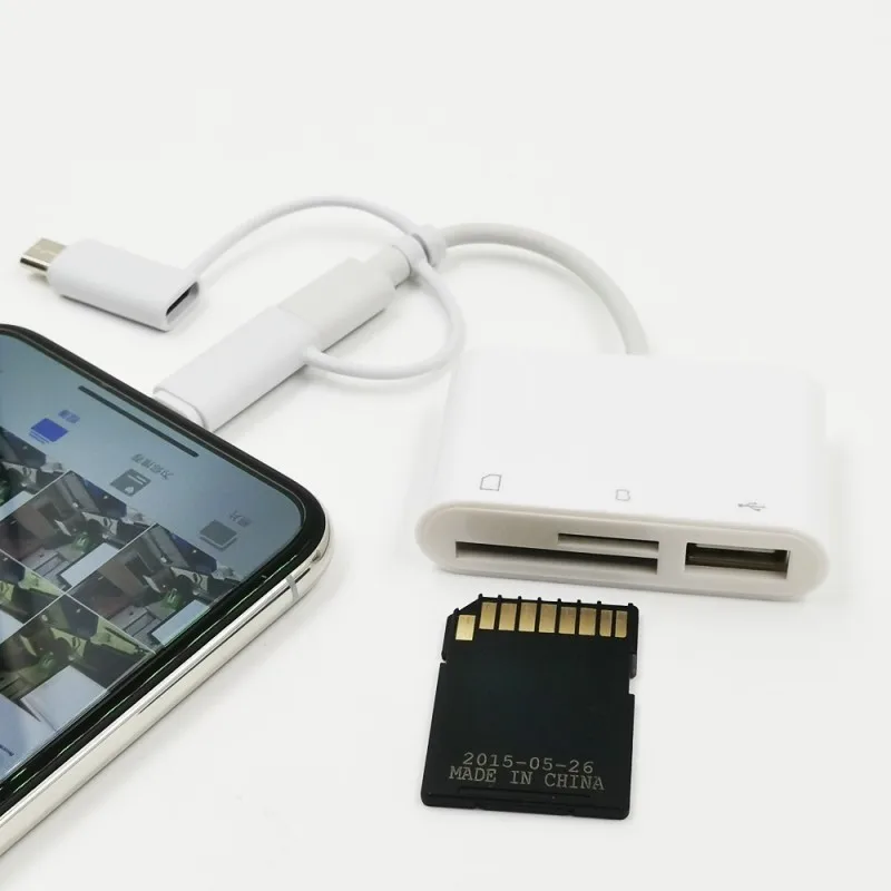 Устройство чтения карт USB 3-в-1 Универсальный TF защищенная цифровая карты памяти телефона адаптер для Iphone Android Тип-C