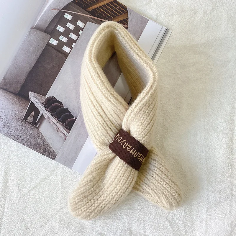 cream-coloured Новинка; зимние детские шарфы; теплый вязаный шарф с крестиком для маленьких мальчиков и девочек; мягкий шарф с воротником; детский растягивающийся шарф-кольцо на шею для детей - Цвет: cream-coloured