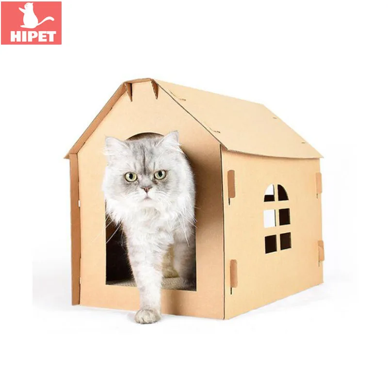 

HIPET Foldable Cat House Bed Pet Nest For Dog Corrugated Paper Portable Pet Small Dog Puppy Kitten House With Scratch Board