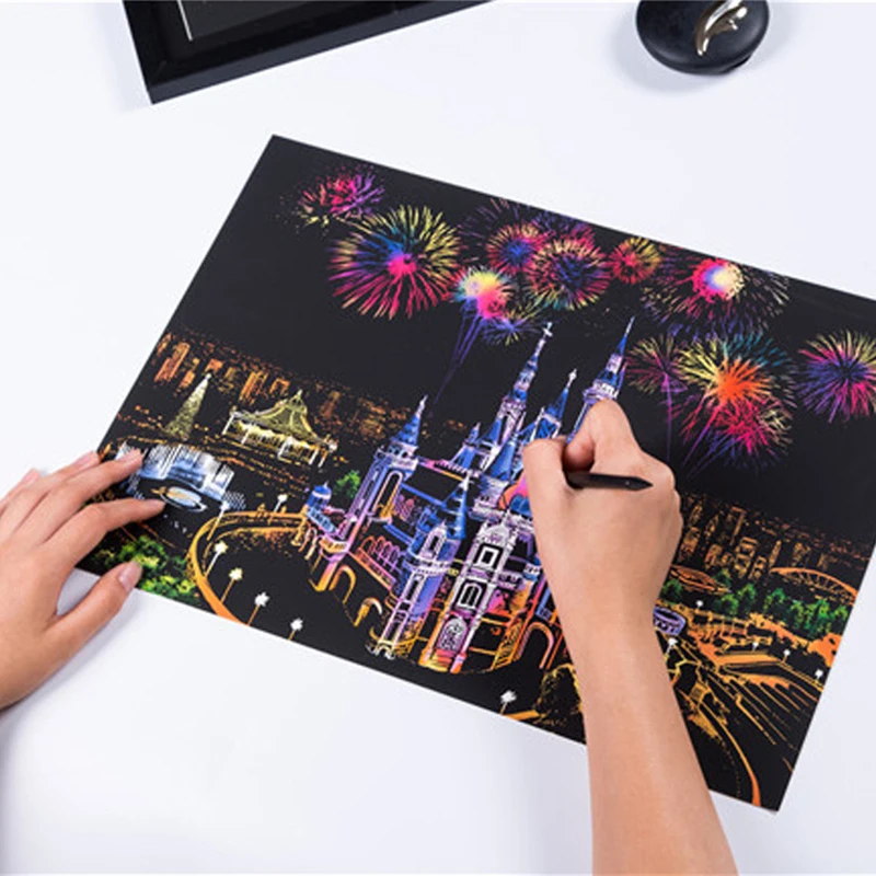 Kids DIY Scratch Paintings Magic City Art Drawings Baby Educational Toys Child Birthday Gifts Room Accessories Y041