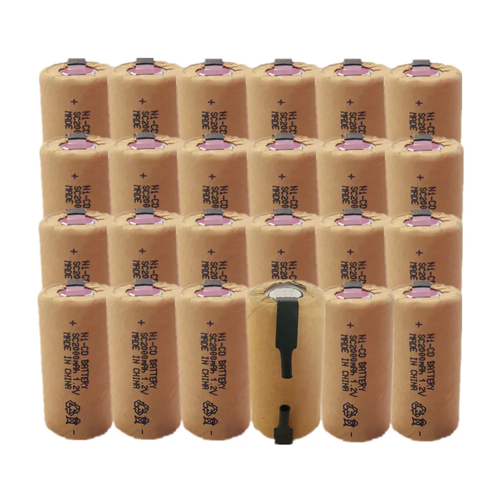 

real capacity Ni-CD 24pcs SC2000mAh with tabs high power Sub C 10C 1.2V rechargeable battery for power tools dewalt drills