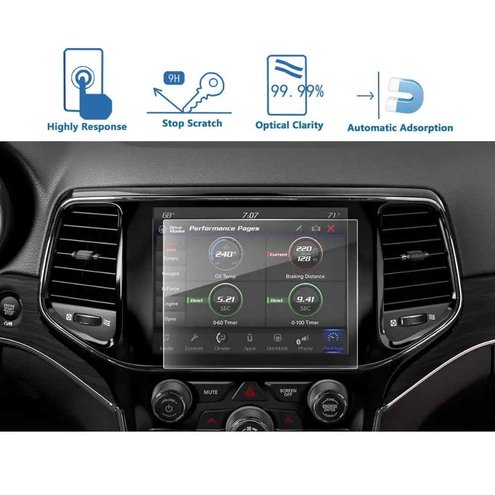 Protector de pantalla de navegación LFOTPP para Grand Cherokee 8,4 pulgadas 2019 2020, Protector de pantalla de vidrio templado, pegatina de protección Interior automática