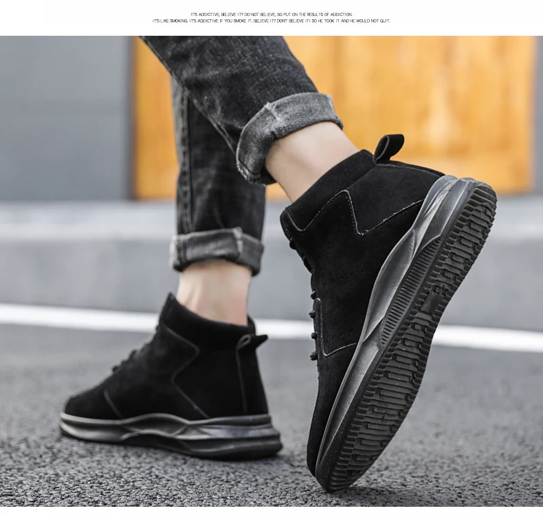 Мужские ботинки; повседневные модные высокие ботинки Martin из флока; botas hombre; мягкие удобные нескользящие спортивные мужские кроссовки; KLYWOO