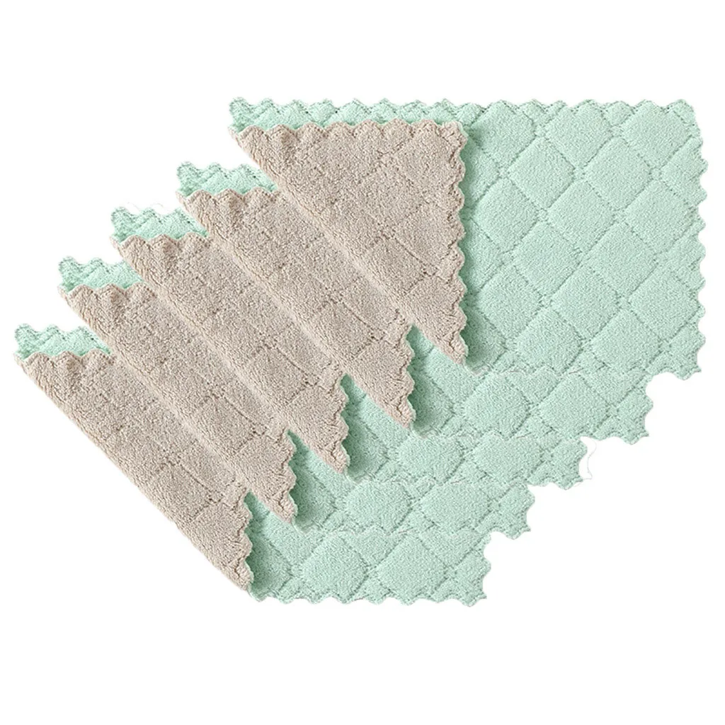 Green 5pcs Кухонное полотенце из микрофибры домашнее антипригарное масло кораллового бархата подвесные полотенца для рук кухонная ткань для посуды pano de prato - Цвет: Green 5pcs