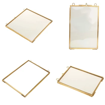 

Vintage Hanging Metal Photo Frame + Glass and 2 Glass Side gold + transparent
