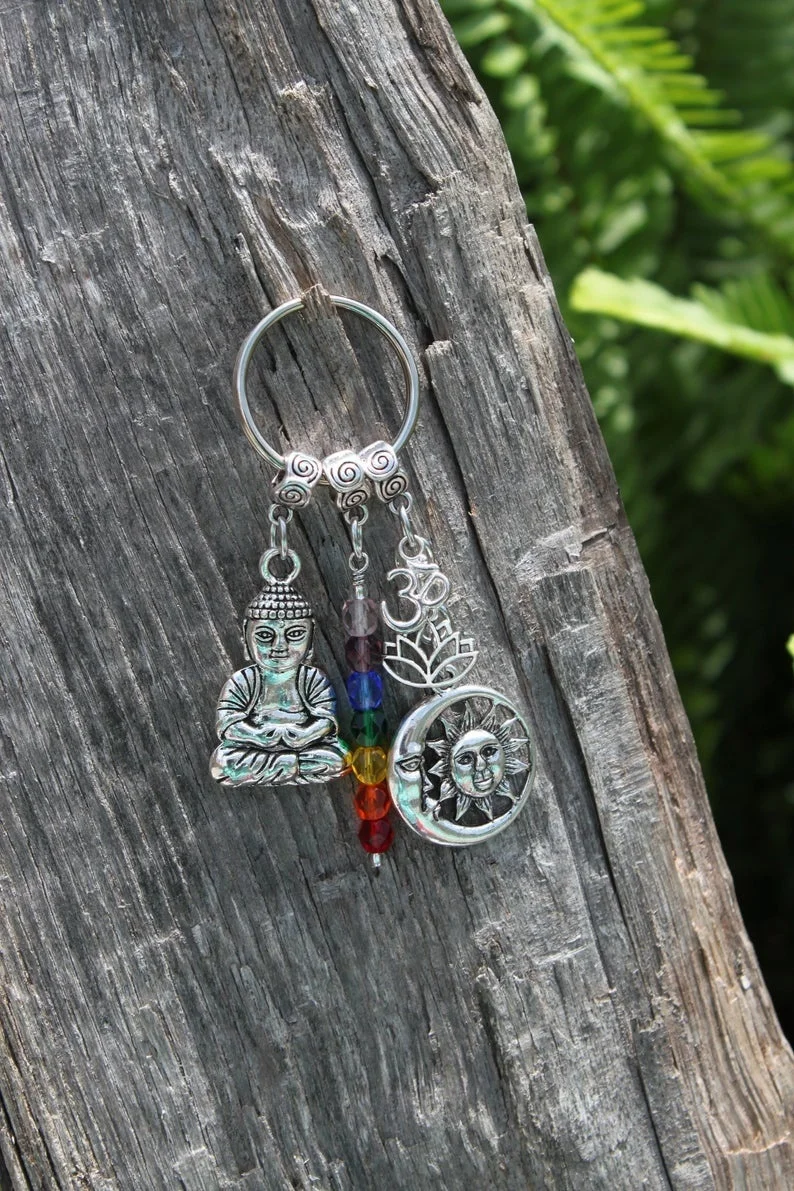 Meditating Buddha Keychain | Backpack Charm | Yoga Gift | Buddha Keychain | Om Key Chain | Chakra | Spiritual - Image 2