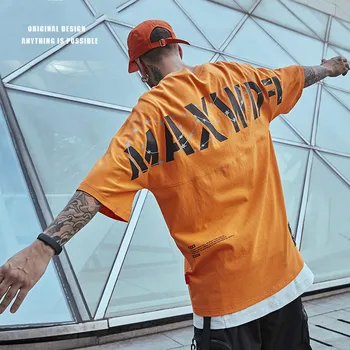 

Street Tide Brand Oversize Tide Hip-hop Orange Male Chinese Style Half-sleeved Loose Fat T-shirt