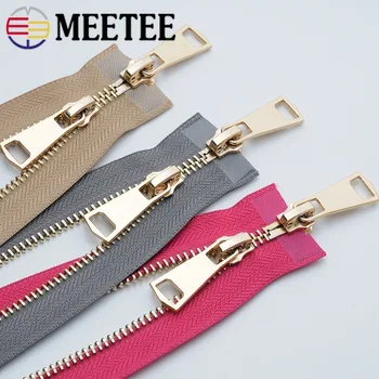 

Meetee 5# 120cm Gold Metal Zippers Double Open Sliders for Sewing Down Coat Jacket Zip Clothing Home Textile Tools Accessories