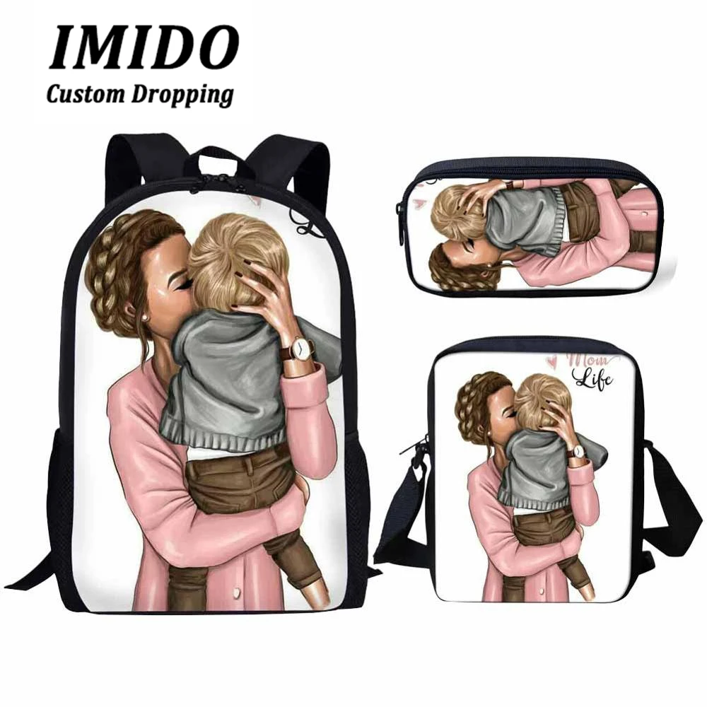 IMIDO queen принцессы супер для мамы, одежда для малышей с принтом; Одинаковая одежда школьные сумки для девочек 3 шт./компл. Начальная Школа сумка Детская одежда Стильный Рюкзак Mochila - Цвет: 6199CEK
