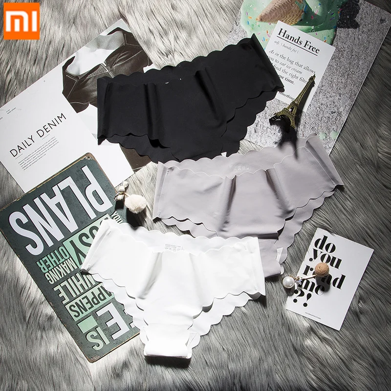 

3pcs Xiaomi Women Ice Silk Seamless Underwear Woman Mid-waist Cotton Crotch Briefs Female Sexy Panties Skin-friendly Underpants