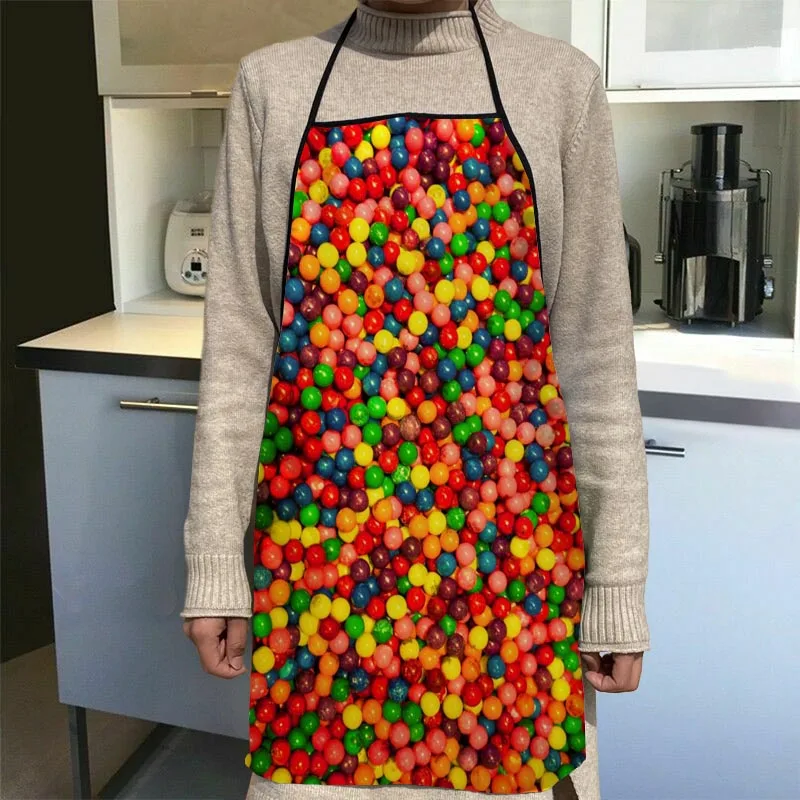 Custom Candy Pattern Kitchen Apron Dinner Party Cooking Apron Adult Baking Accessories Waterproof Fabric Printed Cleaning Tools 4