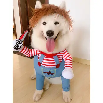 

Douyin Same Style Dog Clothes Clothes For Dogs For The Winter Stripe Creative Funny Teddy Christmas Clothes Accessories For Pets