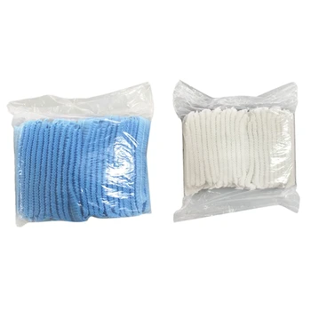 

100PCS Double Ribbon Non-Woven Disposable Shower Caps Pleated Anti Dust Hat Hair Salon Beauty Accessories Protect Hat