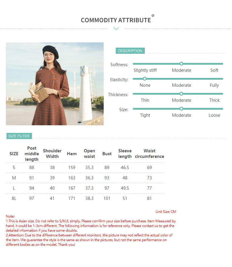 INMAN 2020 Autumn Winter New Arrival Plaid Dress Retro Cotton Buckle Collar Three-quarter Sleeve Dress